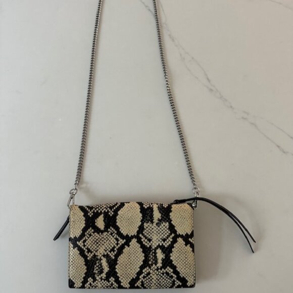 ALL SAINTS Fetch Snake Print Leather Crossbody bag with removable chain strap - Picture 1 of 12